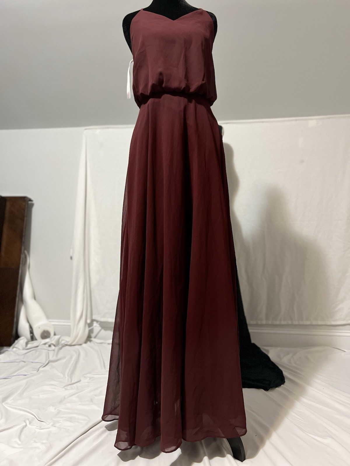 Elegant Maxi Chiffon Bridesmaid Dress Sleeveless Prom Evening Party Size S