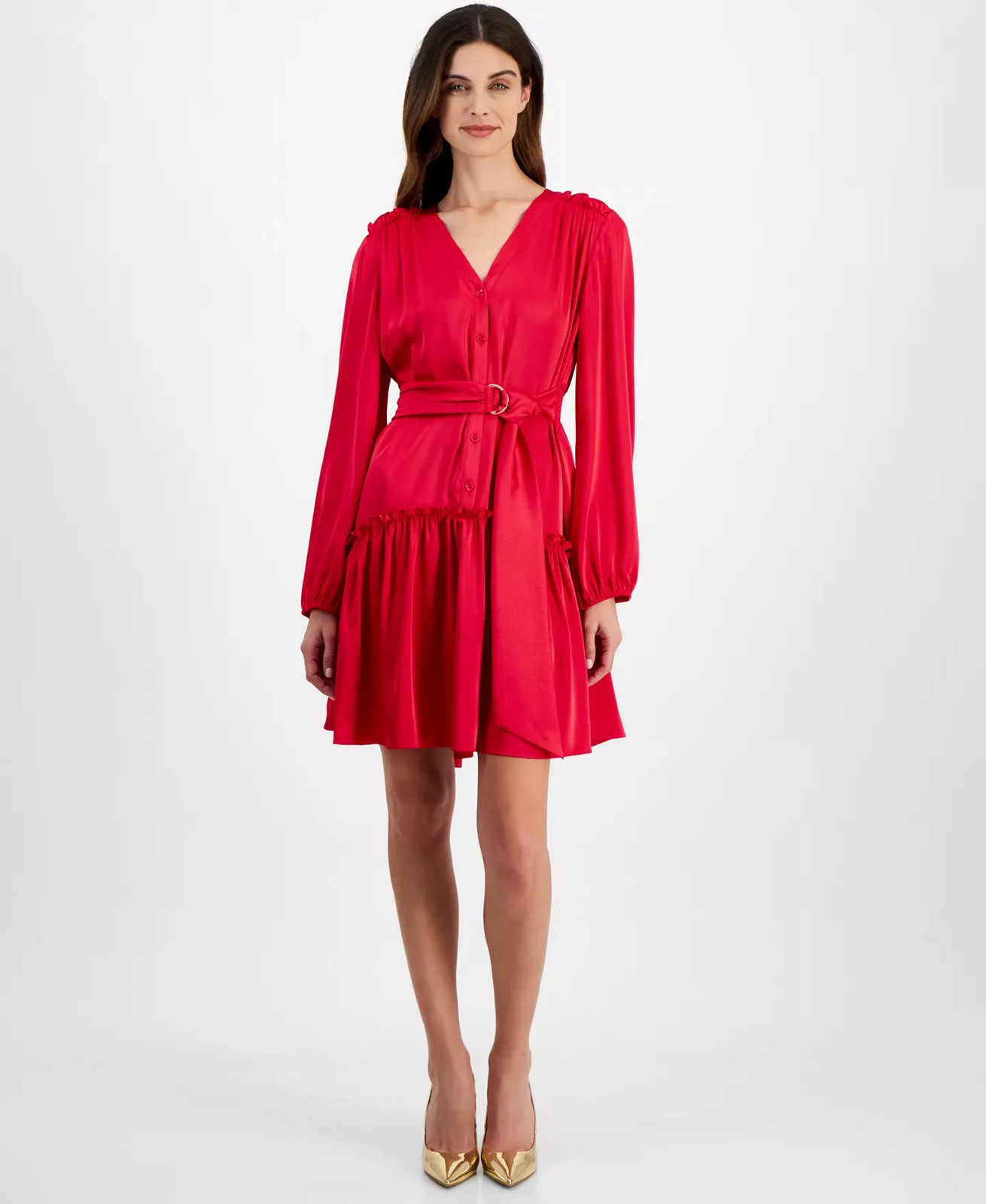 Taylor Women's Dress Sz 14 Ruffled-Hem Tie-Waist Fit & Flare