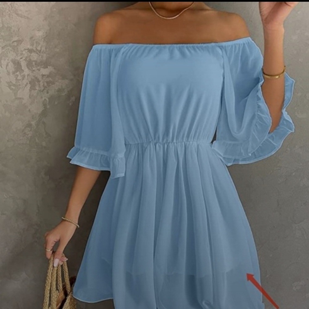NWT! Elegant Off-Shoulder Blue Mini Dress  Size: Large