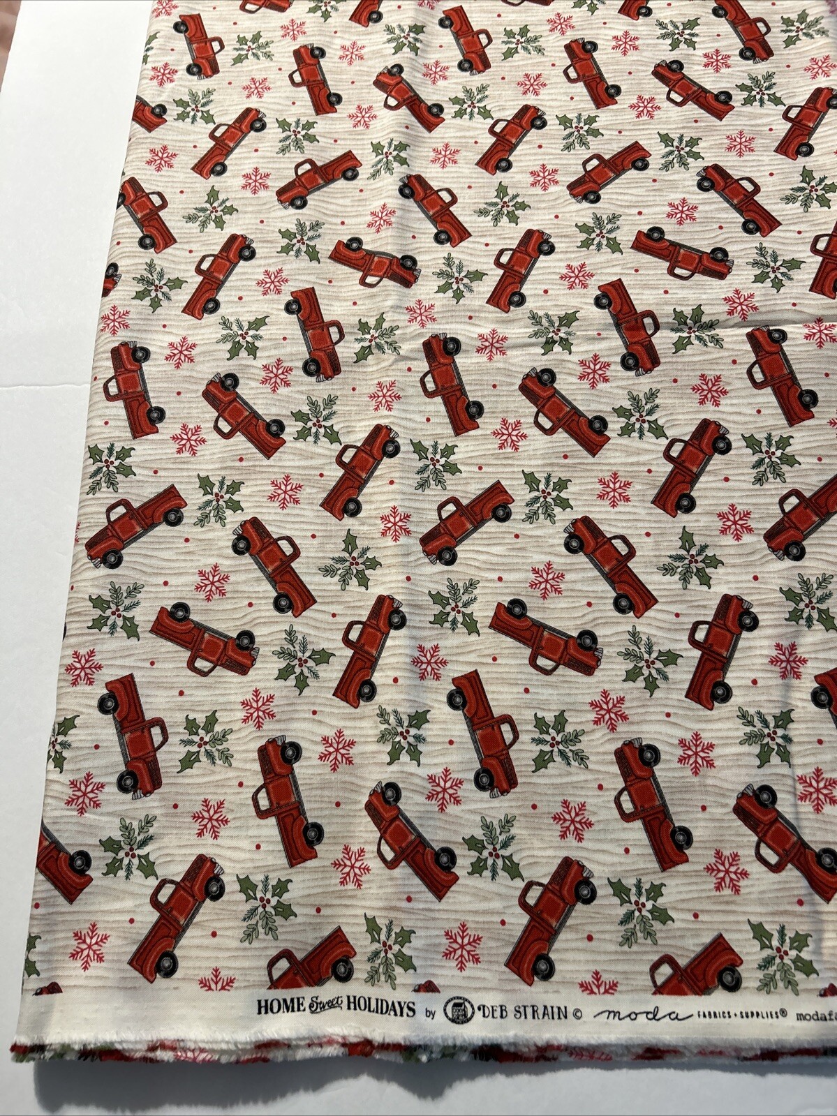 Christmas Fabric Moda Home Sweet Holiday Deb Strain Red Pickup Truck Beige 2 YD