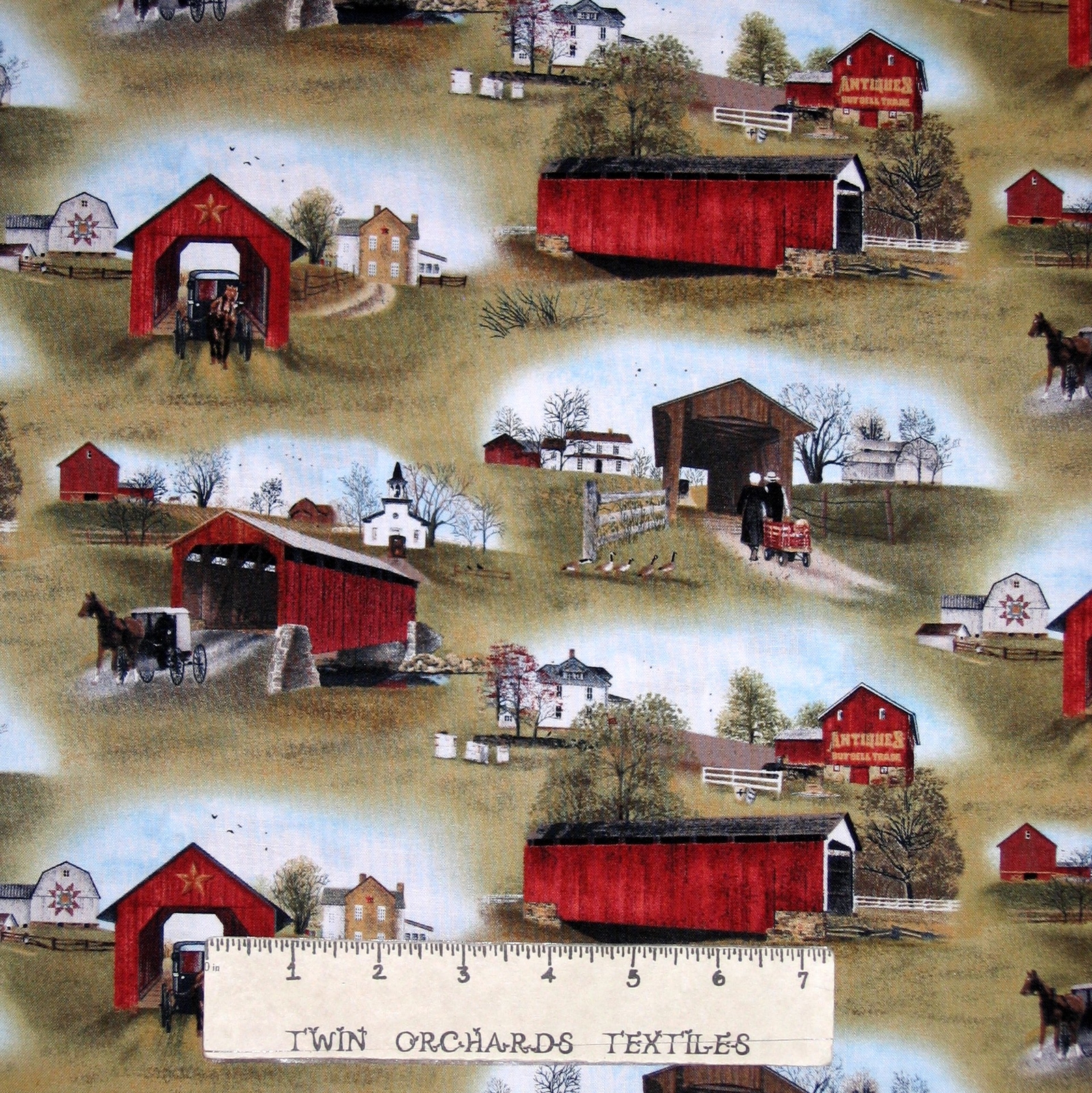 Headin' Home Fabric - Amish Covered Bridge Barn Wagon - Elizabeth's Studio YARD