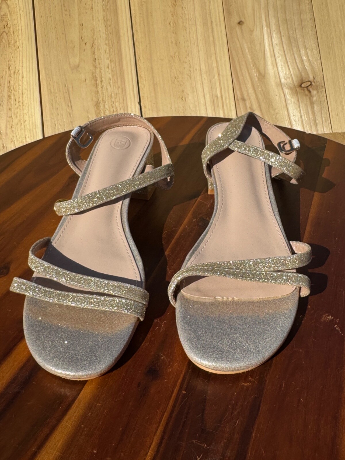 Women's Gold Glitter Low Heel Platform Sandal Sparkly Elegant Dress Shoe Size 43