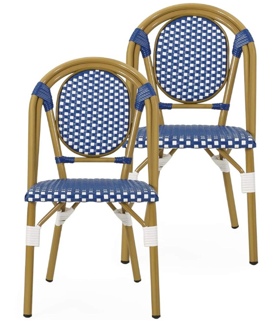 Elize 2pk Outdoor French Bistro Chairs - Black/White/Bamboo - Christopher