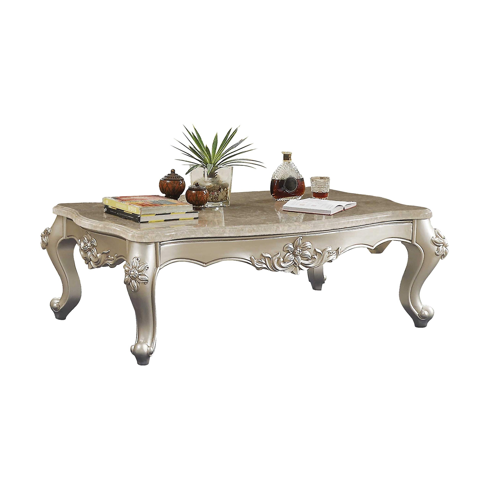 35 X 57 X 20 Marble Champagne Wood Coffee Table