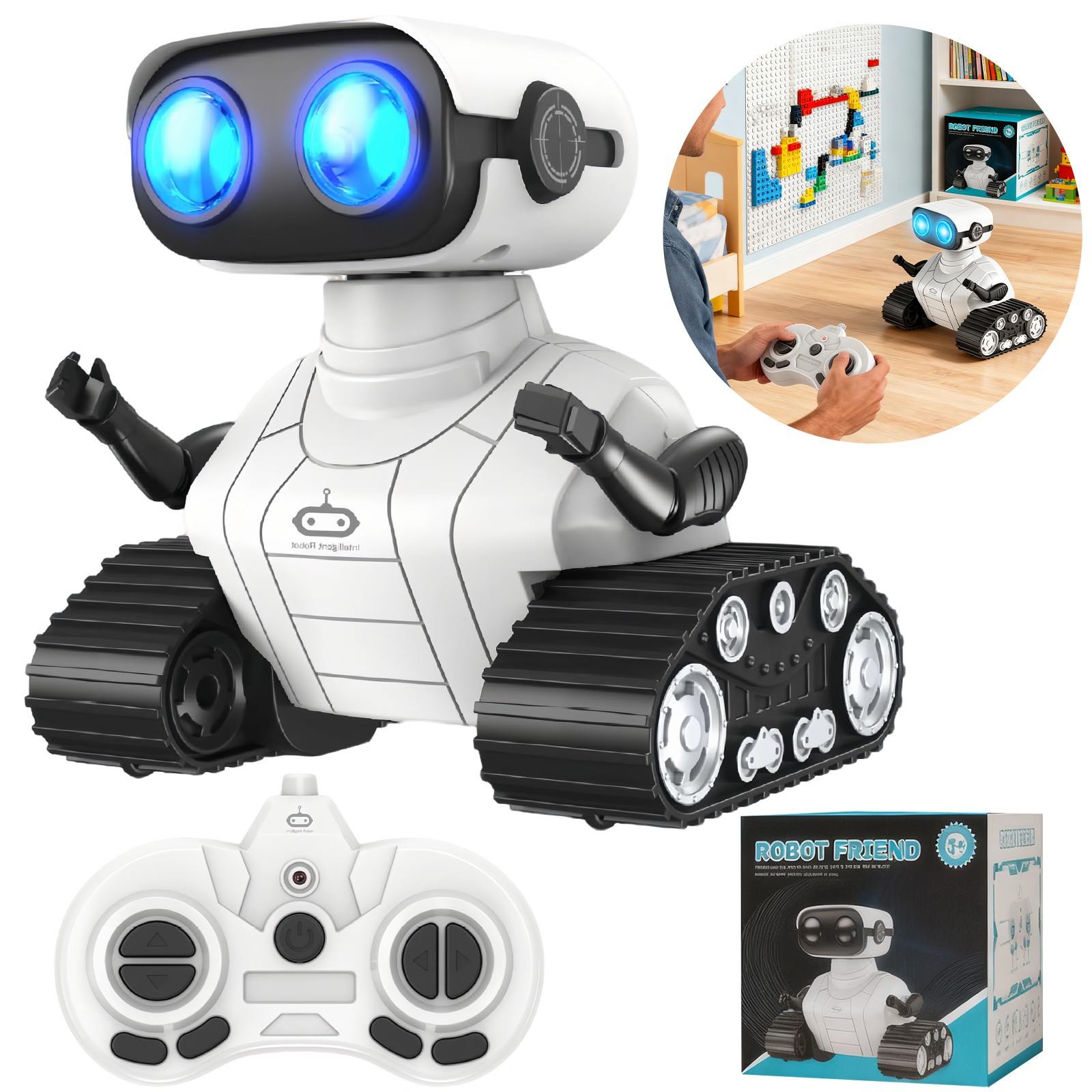Kids Remote Control Robot Toy with LED eyes Flexible Head & Arms, Moves & Music