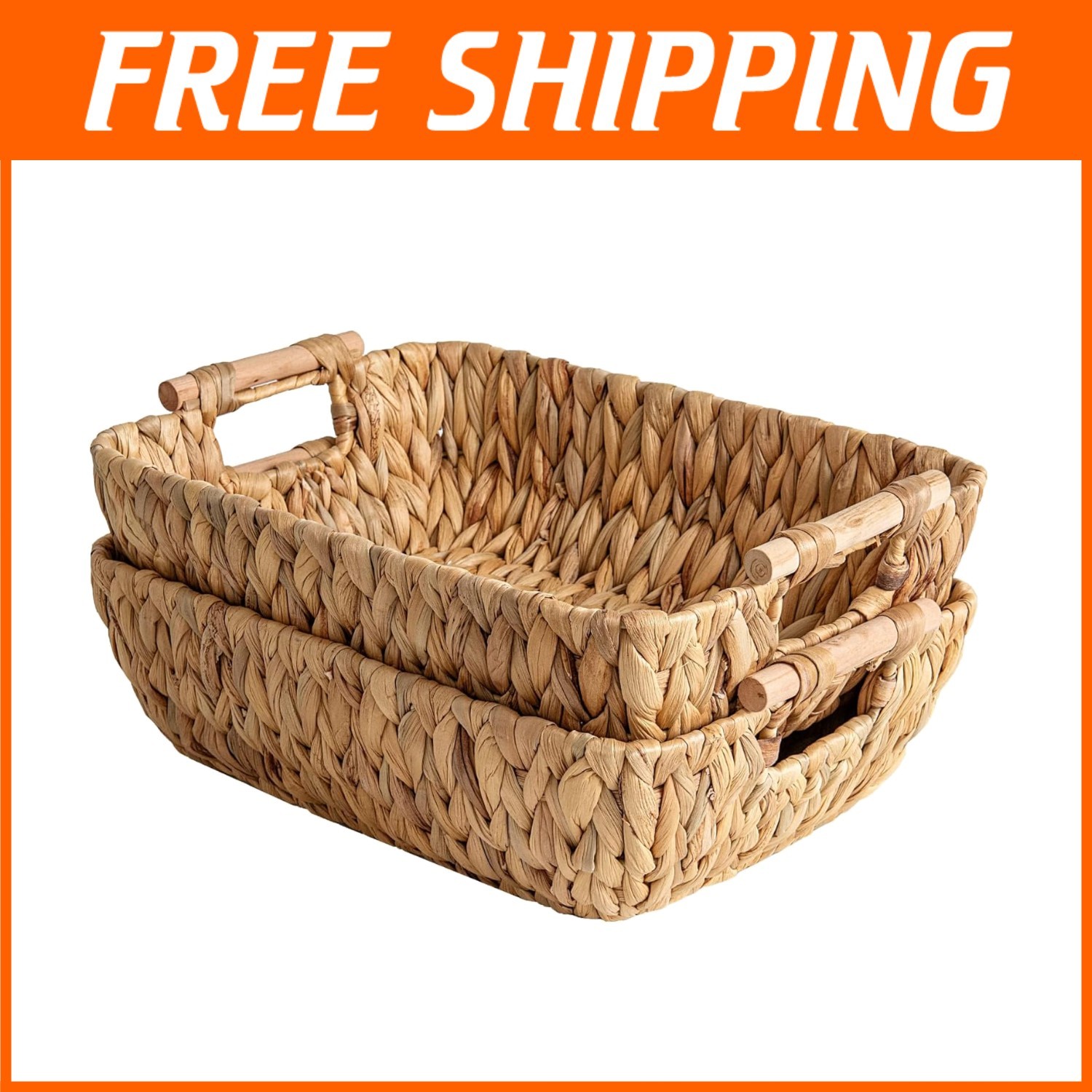 Stylish Handwoven Water Hyacinth Baskets for Cozy Home Organization - 2-Pack