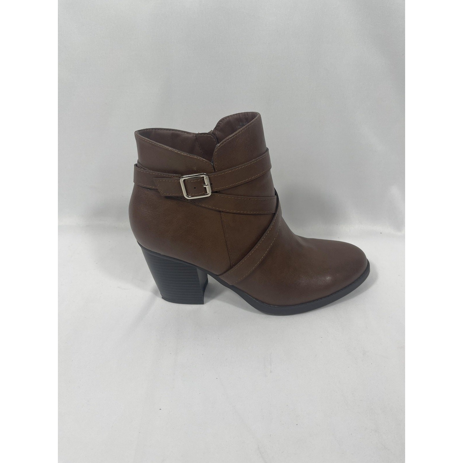 Style & Co. Boots Women's Size 10 Brown Block Heel Ankle Strap Buckle Casual
