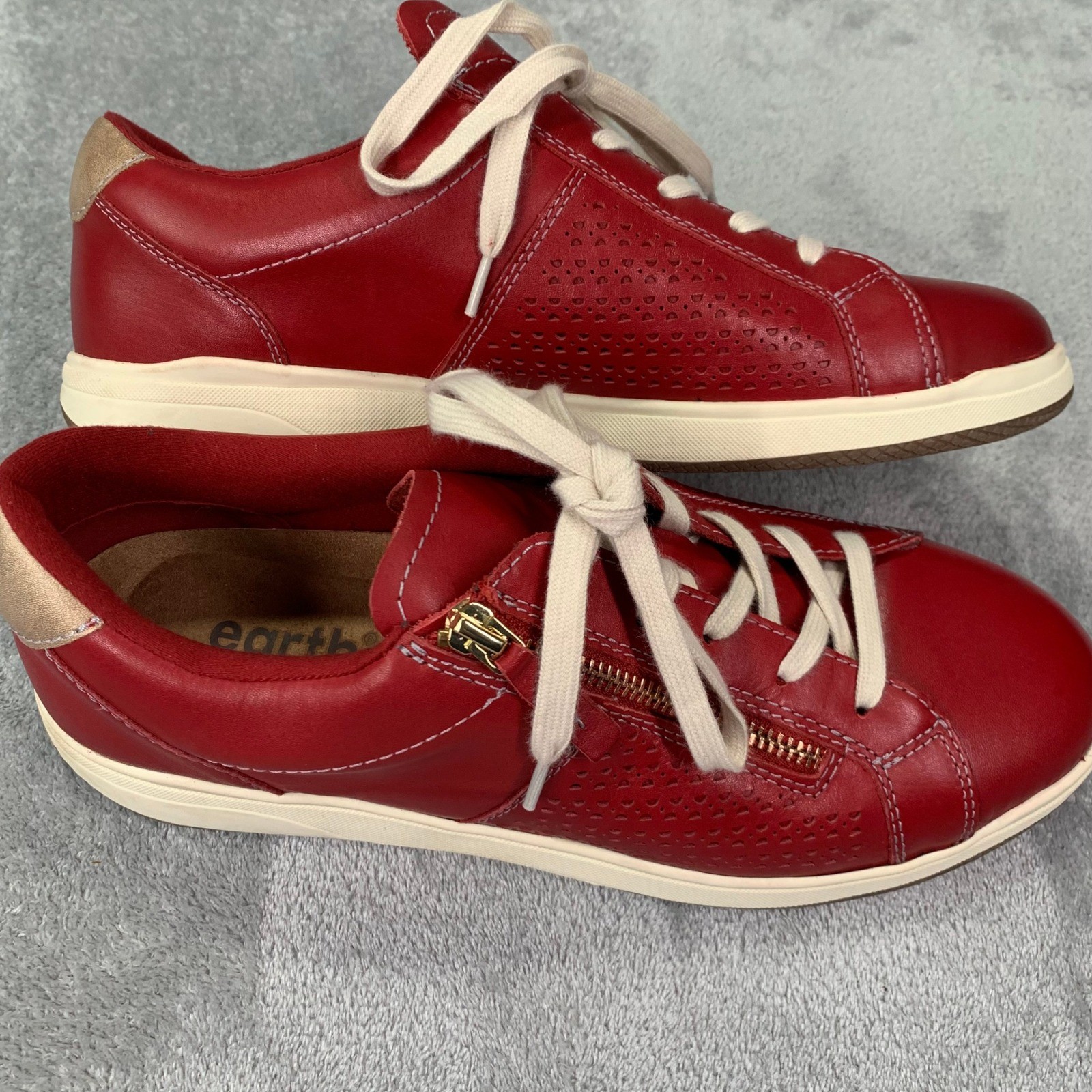 Red Leather Zip Sneakers Comfort Walking Shoes Women's 11M Casual Style Preowned