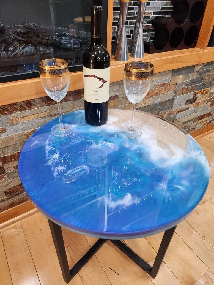 24" Resin Ocean Table, Center Coffee Lamp Table, Bar Side Table Luxury Furniture