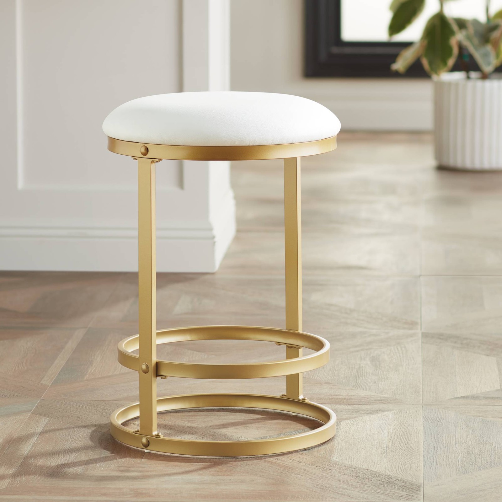 Palmer Gold Metal Bar Stool 26" High Modern White Cushion Kitchen Counter Island