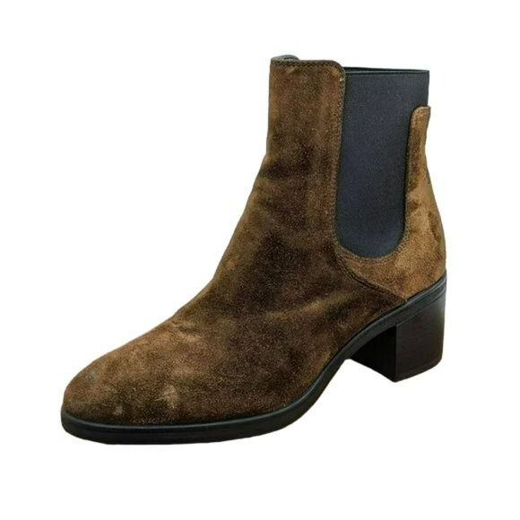 Triver Flight Booties 6 36 Chocolate Brown Suede Leather Pull On Stacked Heel
