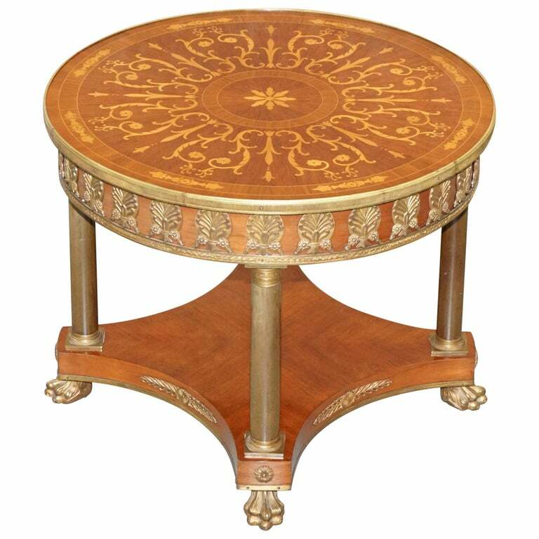 LARGE OCCASIONAL SIDE LAMP WINE TABLE PATINATED BRONZE FIXTURES LION PAW FEET