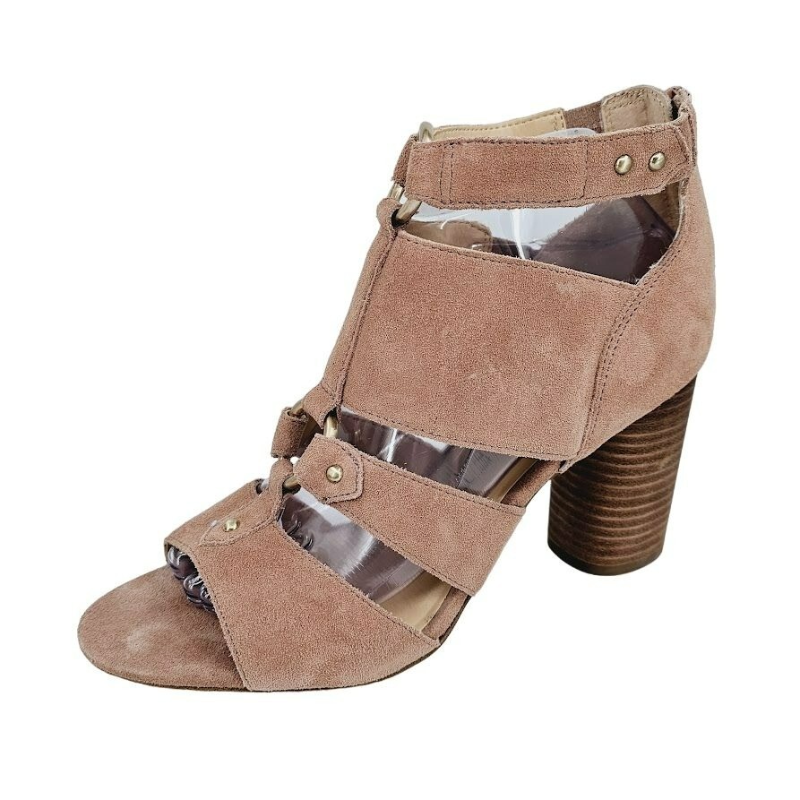 Sole Society Sadey Sandals 8.5 M Mauve Pink Nubuck Stacked Heel Studded Zip Back