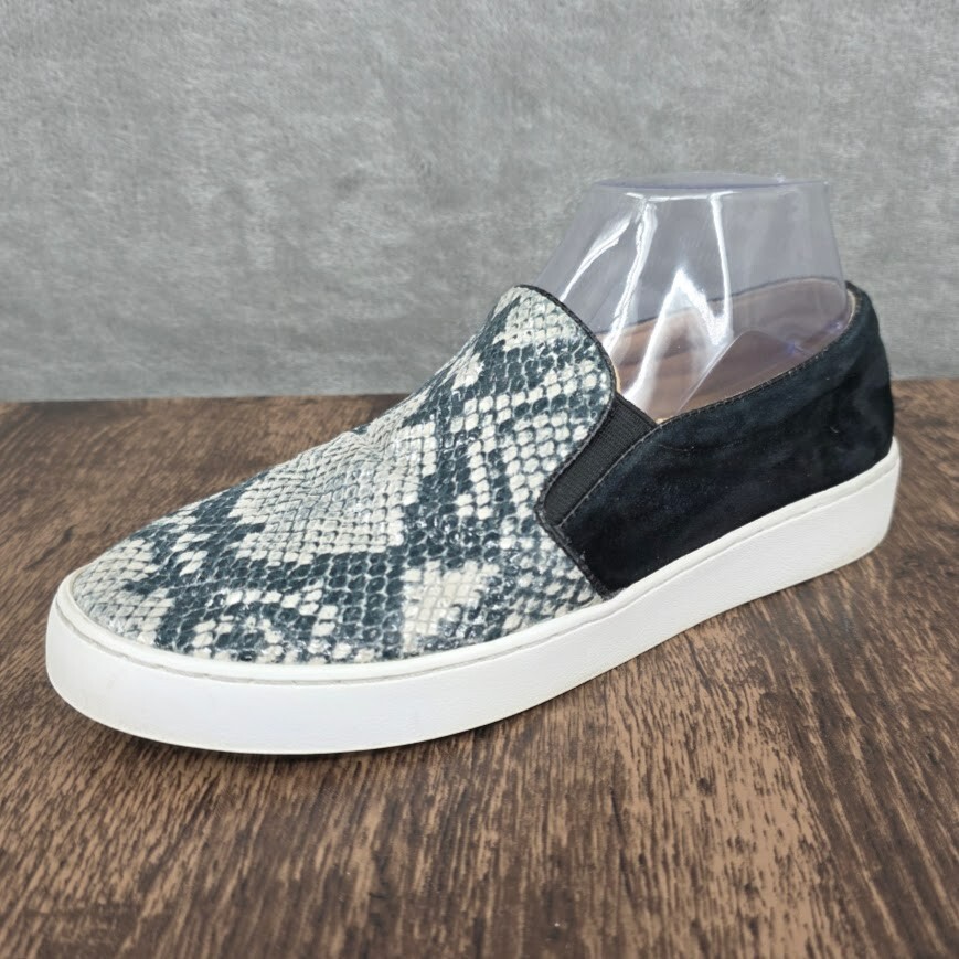 Vionic Midi Slip On Sneakers 7 Black Suede Natural Snake Print Leather Casual