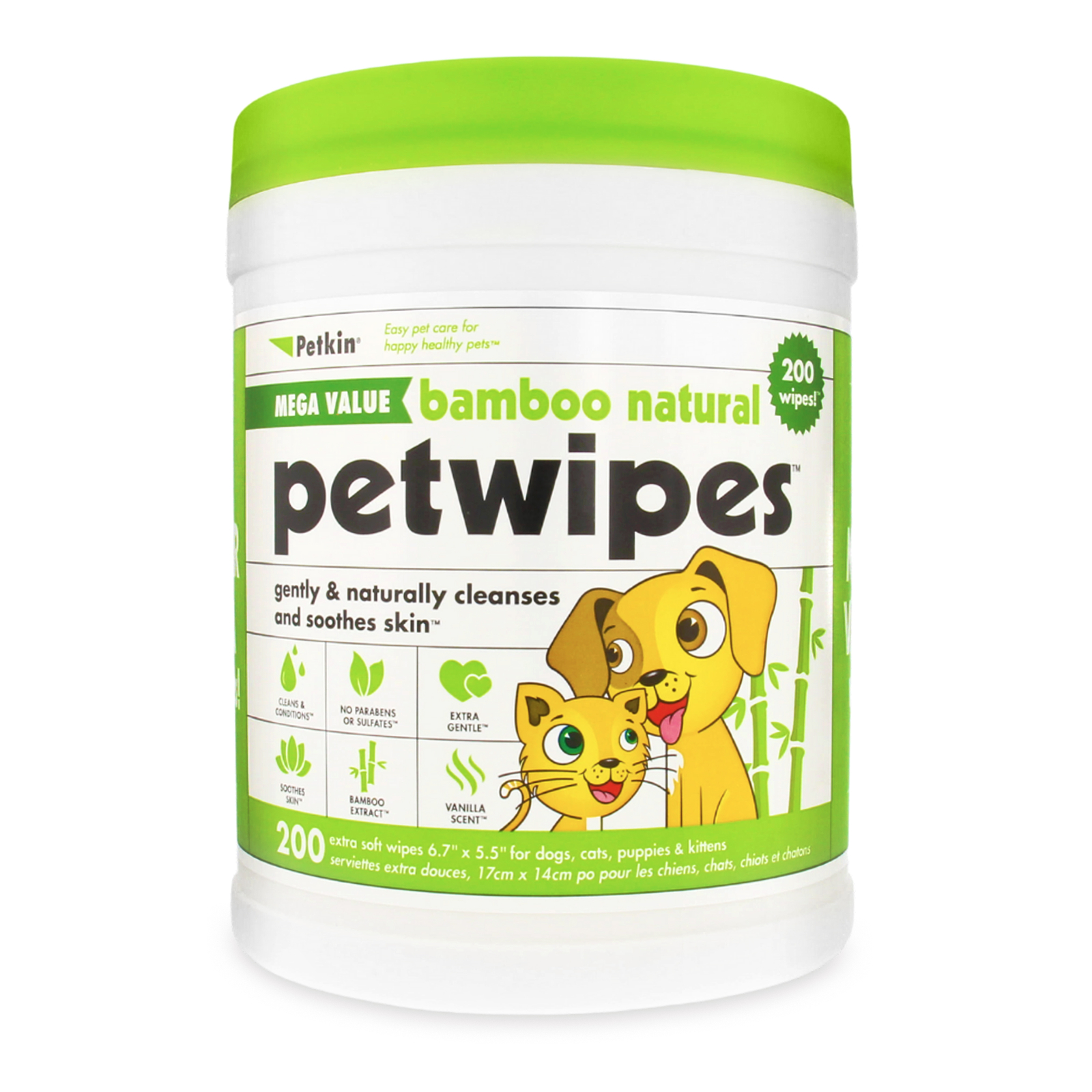 Petkin Mega PetWipes, 200 Wipes - Bamboo Pet Wipes for Dogs & Cats