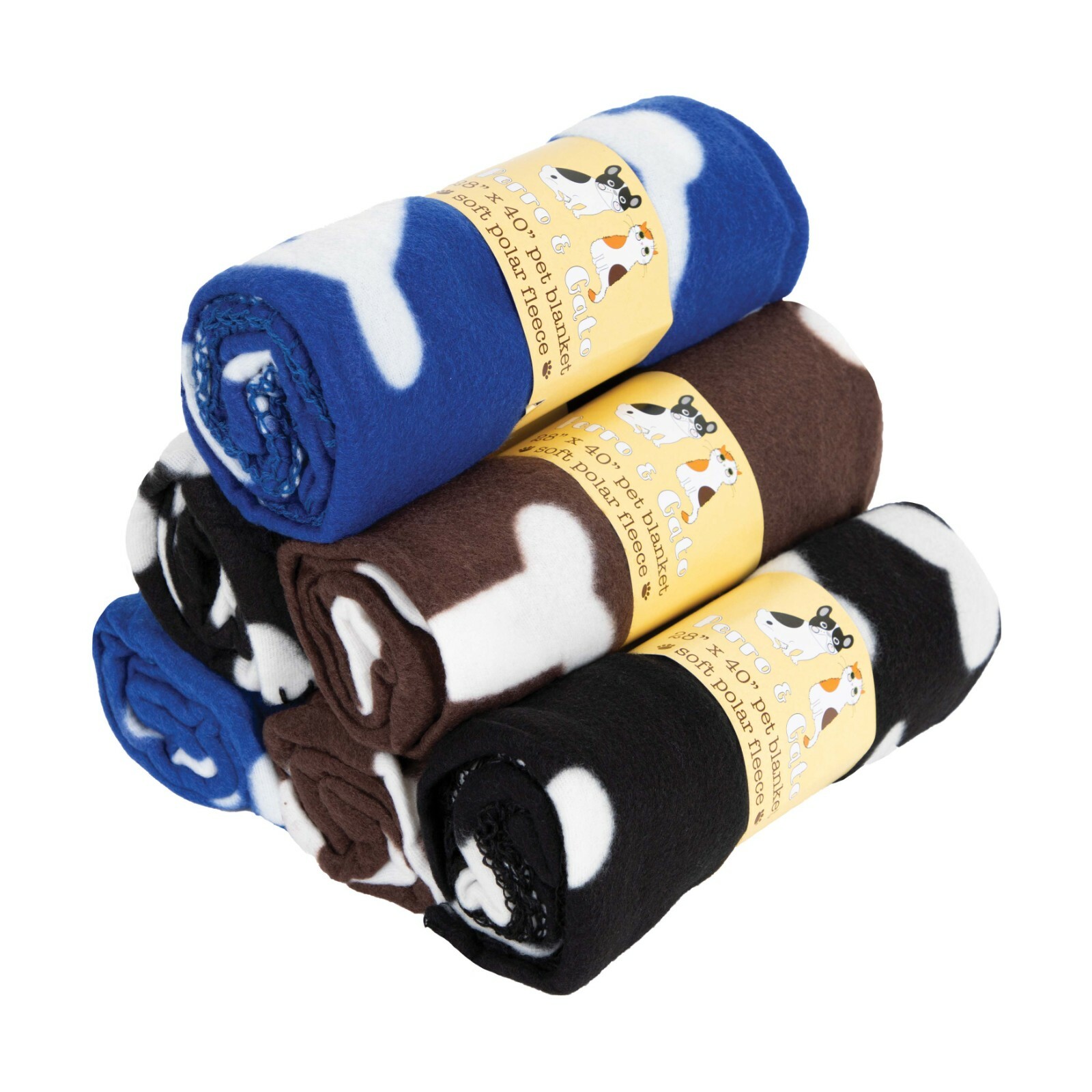 Cute Pet Blankets (Pack of 6), Size Options, Dog Bone Pattern, Soft Polar Fleece