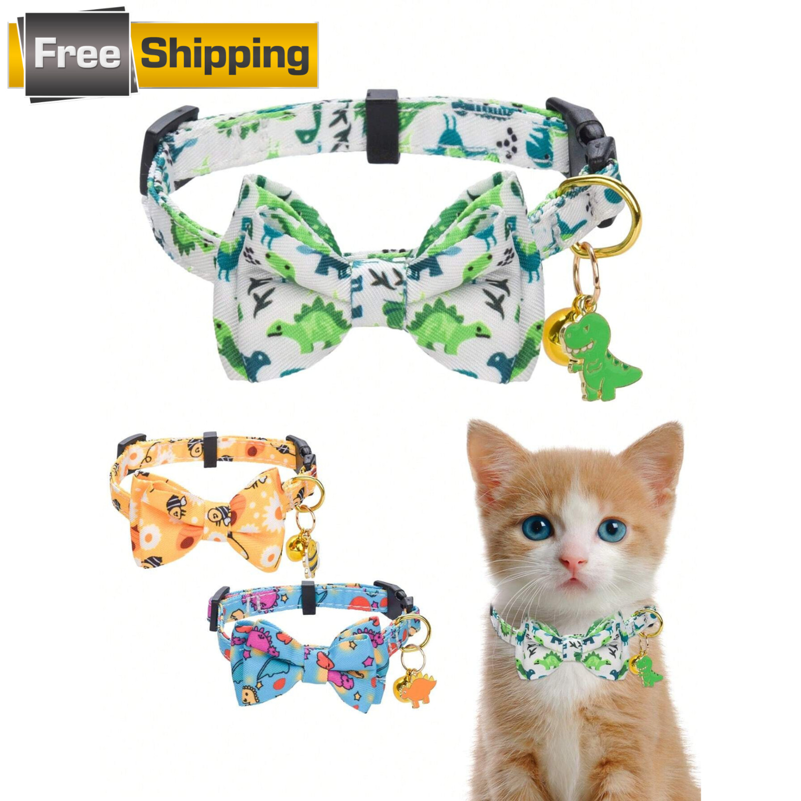 Cute Polyester Pet Collar with Bowknot Decor, Safe & Escape-Proof for Cats