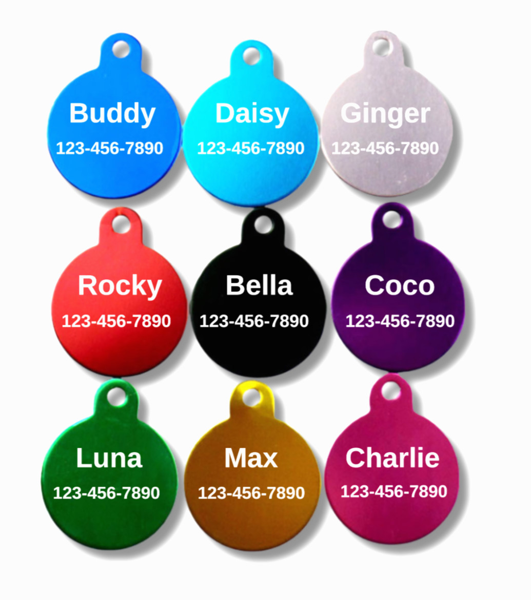 Cute Personalized Pet Name Tag – Double-Sided Round Engraved Dog Cat Accessory