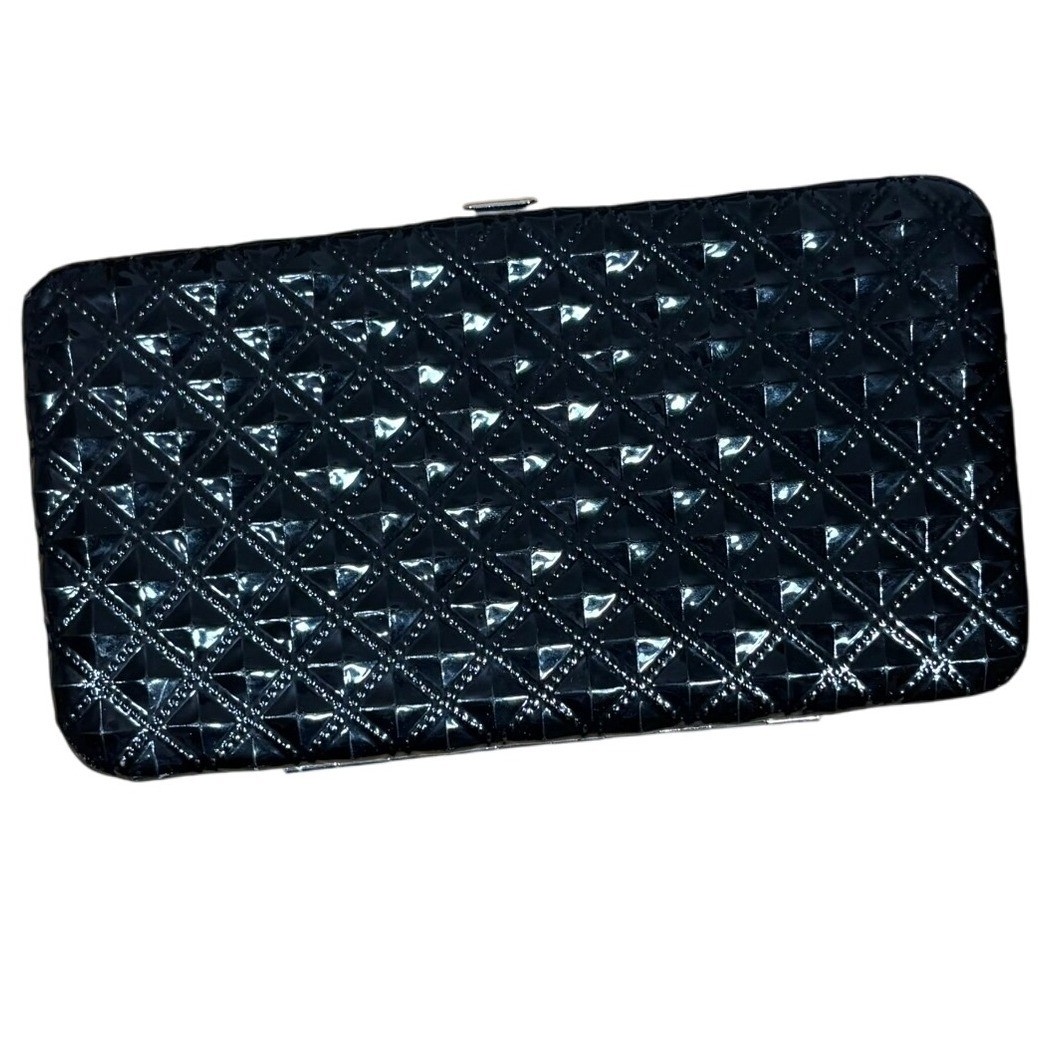 Black Quilted Look Clutch Wallet Evening Bag Minimalist Coin Purse Card Holder