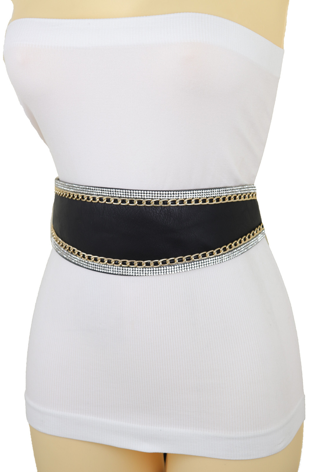 Women Black Wrap Around Wide Tie Kimono Evening Fashion Elegant Look Belt XS S M