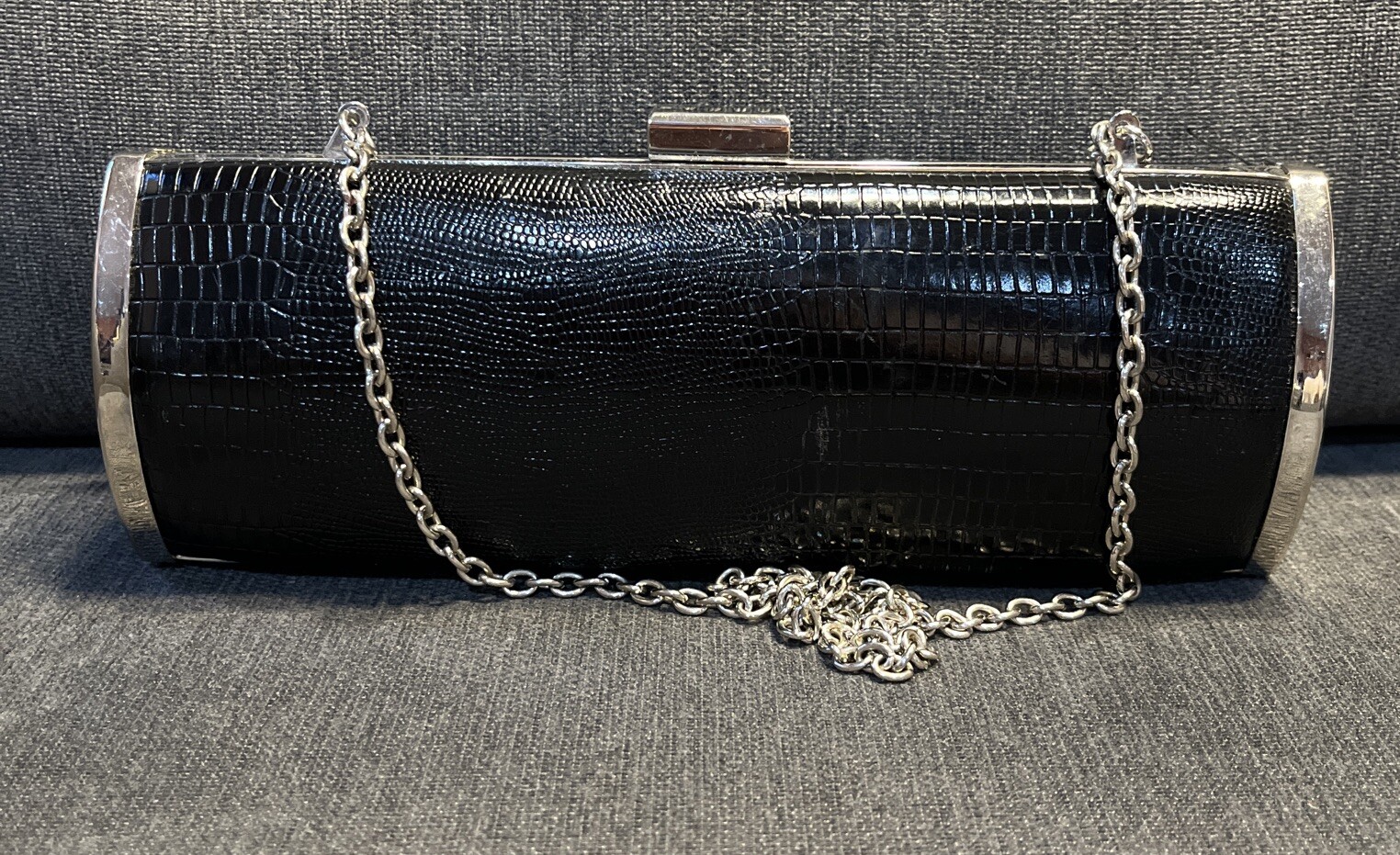 Style & Company Evening Lizard Grain Bag, Black/Silver