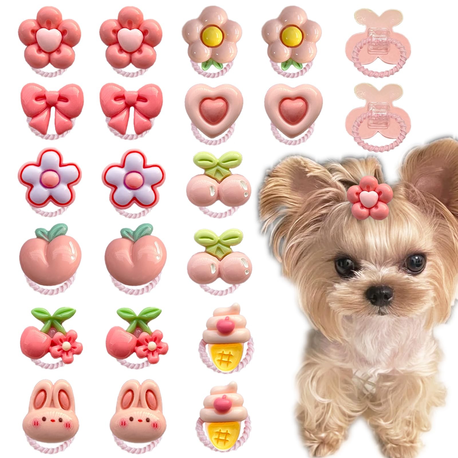 20 Pcs Small Dog Hair Bows with Rubber Bands Cute Puppy Bows Grooming Bowknot...