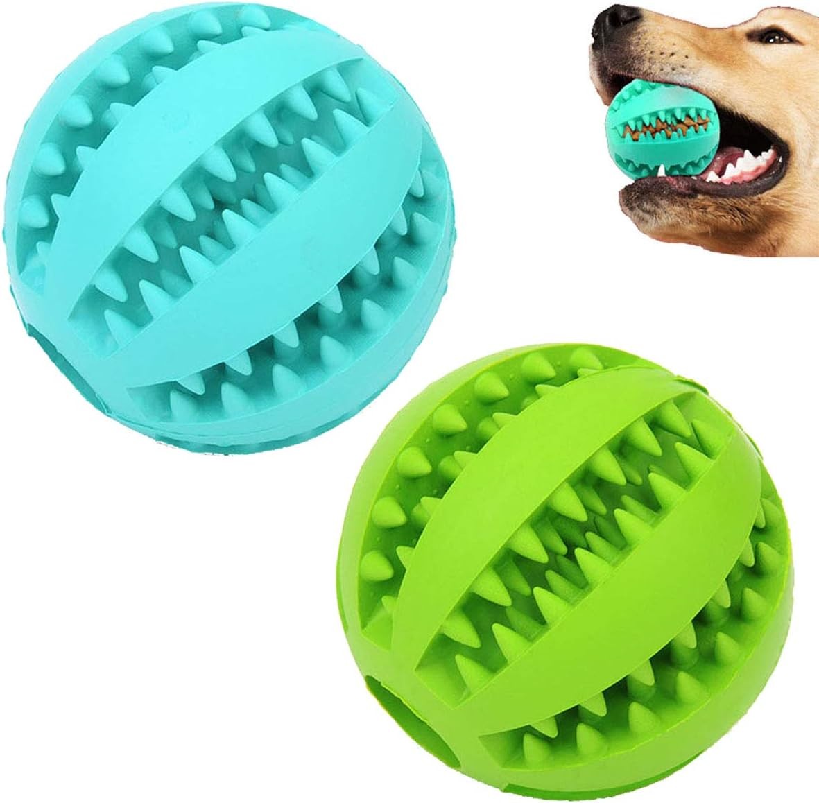 Medium & Large Dogs' Blue Green Tough Rubber Toy Balls (2 balls)