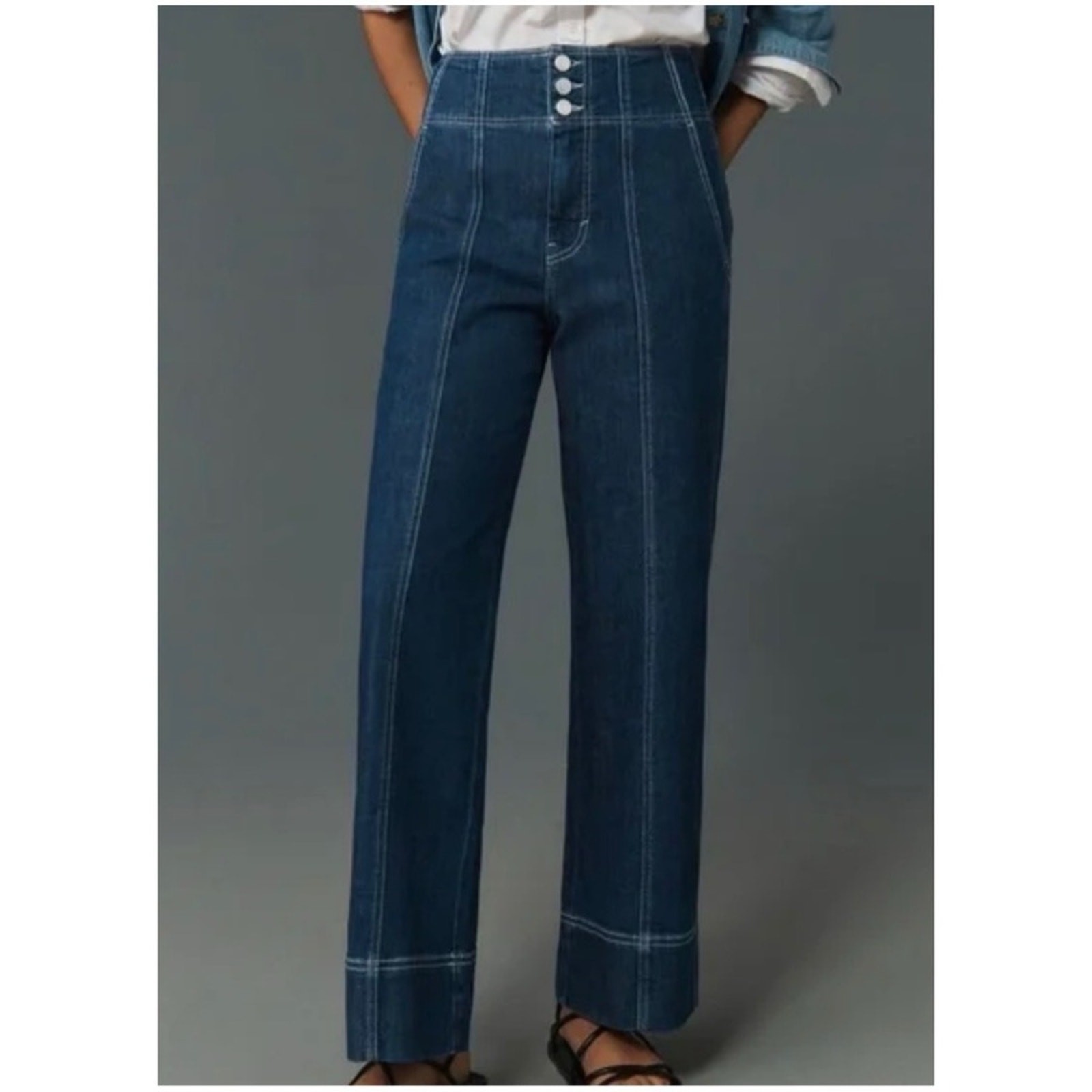 Anthropologie Pilcro Women’s Sz 28 Petite High Rise Flare Jeans Seamed Denim