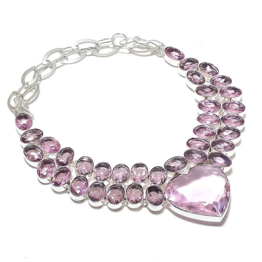 Pink Kunzite Gemstone Necklace Handmade Adjustable Chain Unique Gift Jewelry 18"