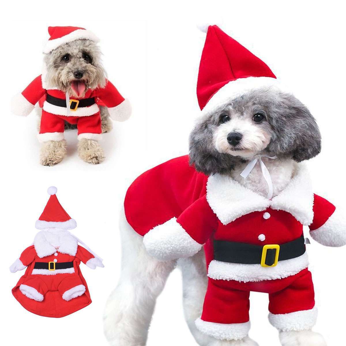 Christmas Santa Outfit Dog Cat Standing Suit Coat Costume With Hat Xmas Cosplay