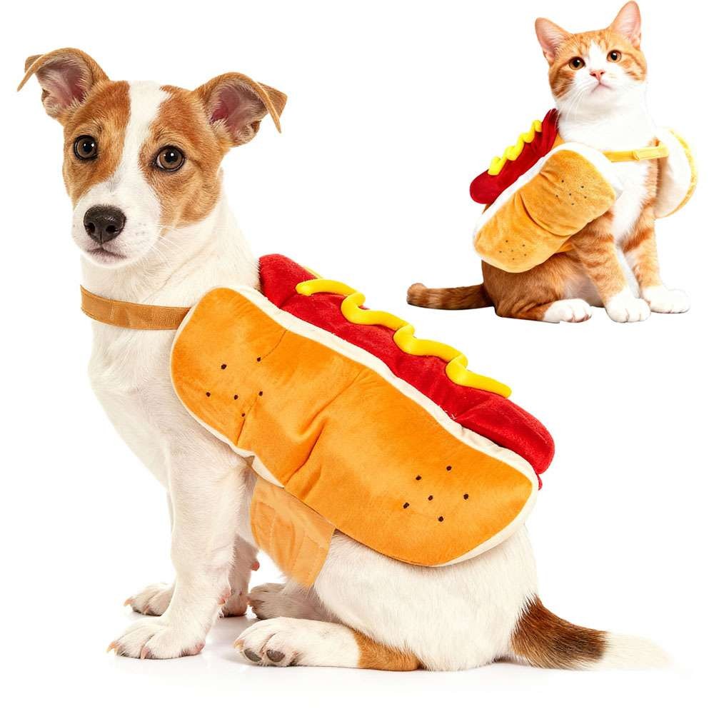 Funny Dog Hot Dog Costume – Halloween Pet Outfit for Small Dogs Cat – Soft