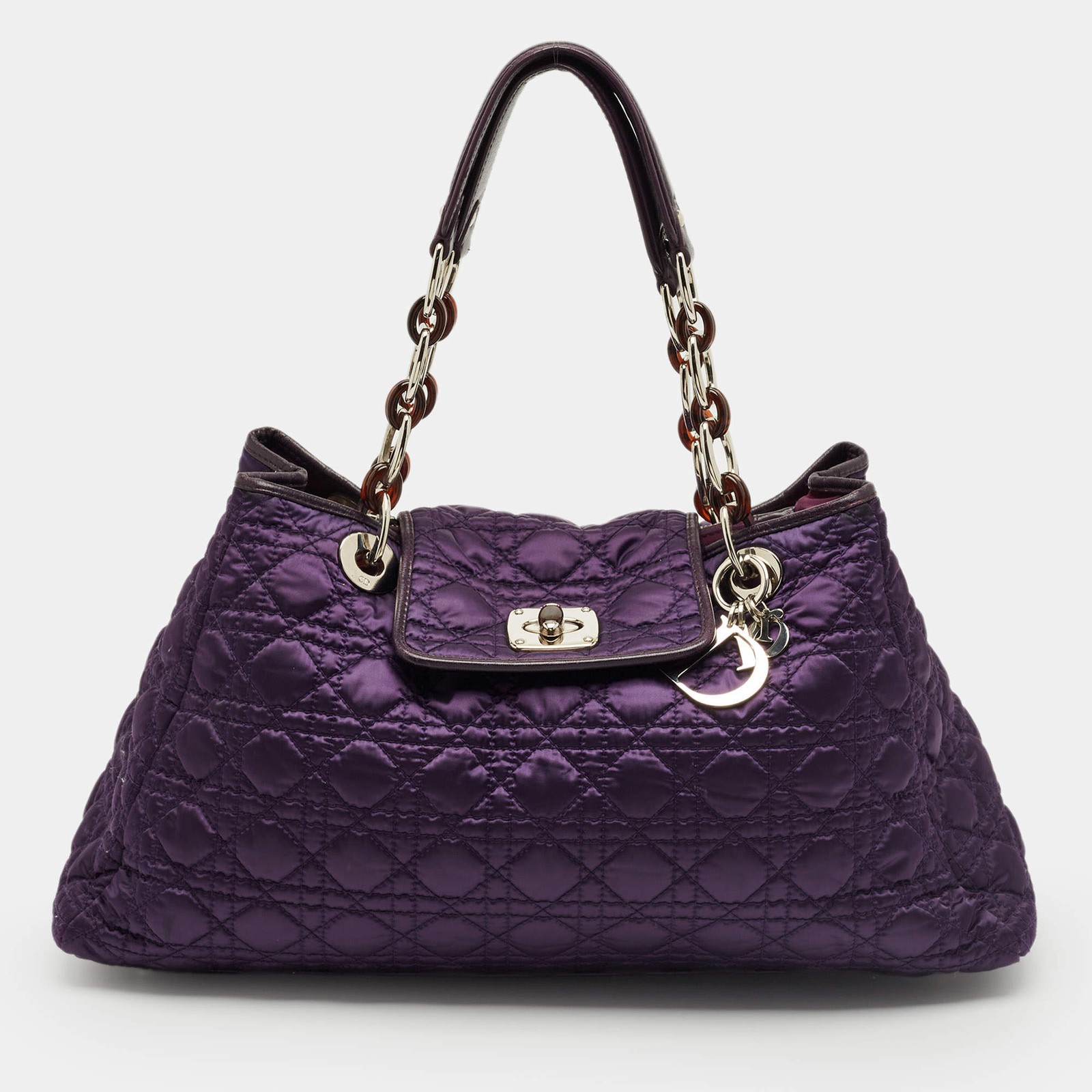 Dior Purple Cannage Nylon and Leather Charming Lock Bag
