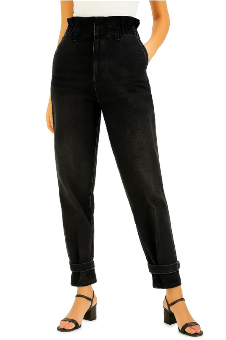 New CULPOS x INC 8 Paperbag-Waist Taper Leg Jeans Black #128421