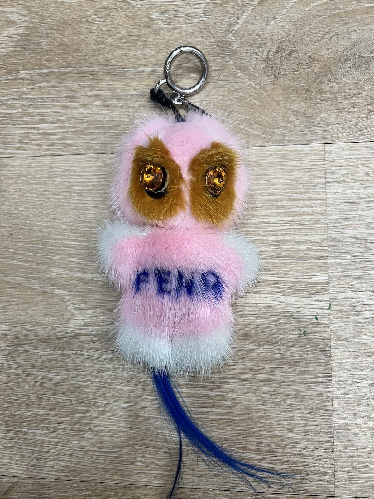 Fendi Monster Fur Bag Charm Keychain Pink Blue Crystal Eyes Luxury