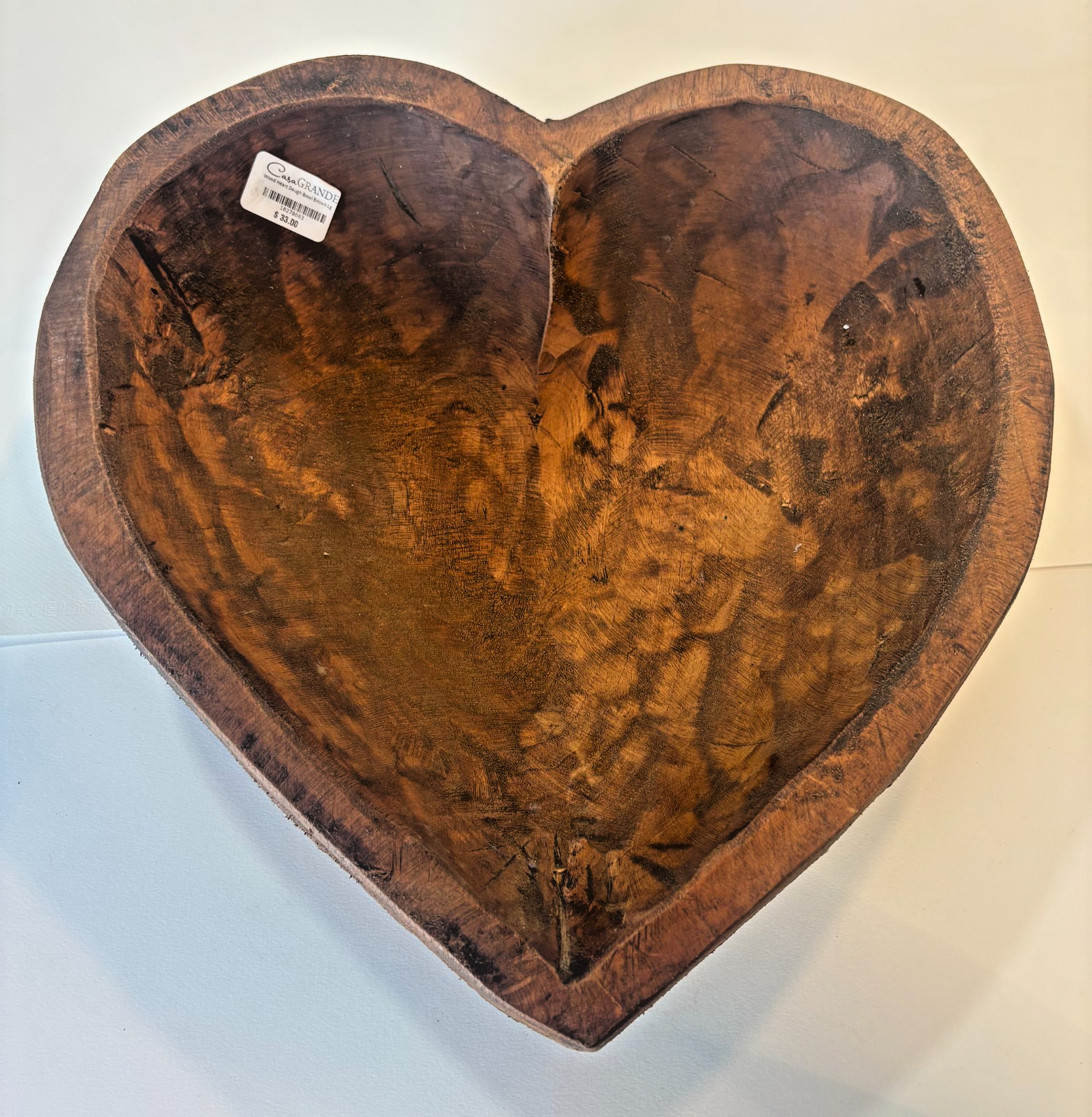 Hand carved wood heart dough bowl Large 16x16" from Mexico handmade unique gift