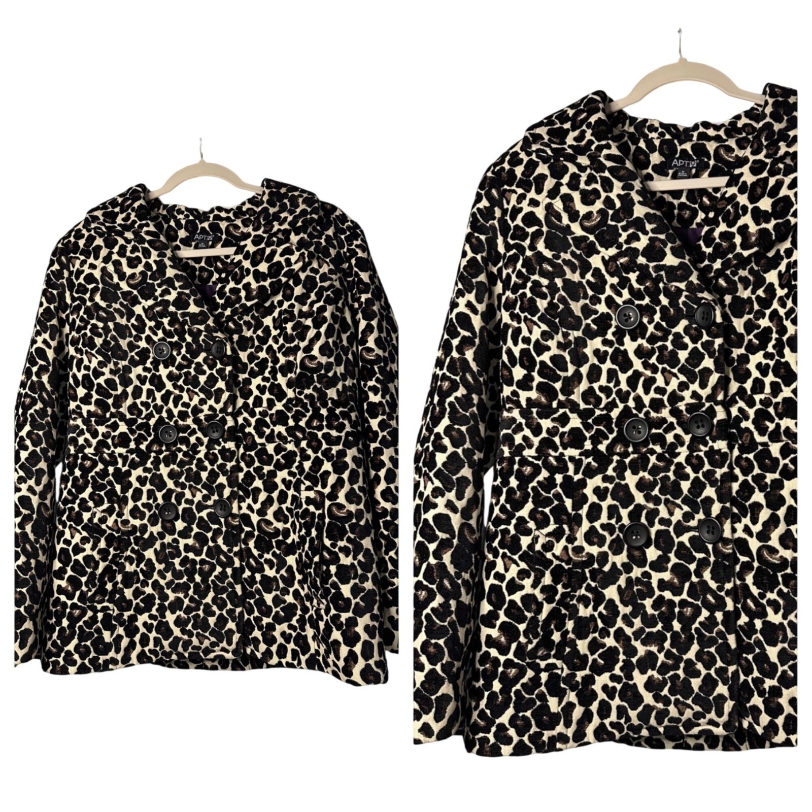 APT.9 Leopard Print Button-Up Jacket Women Medium 19x28 Stylish Warm Preppy Coat