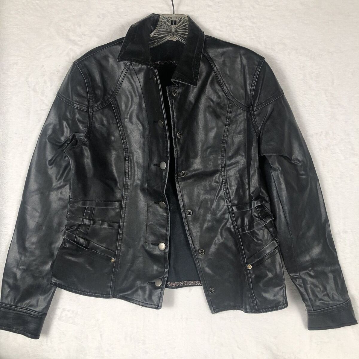 Women's Black Biker Jacket Fitted Casual Trendy Stylish Coat Size Adult Small