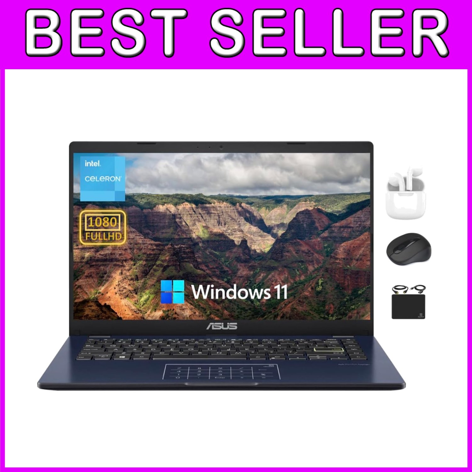 2024 14” FHD Laptop with 128GB Storage, Wi-Fi 6E, and Hubxcel Accessory Pack