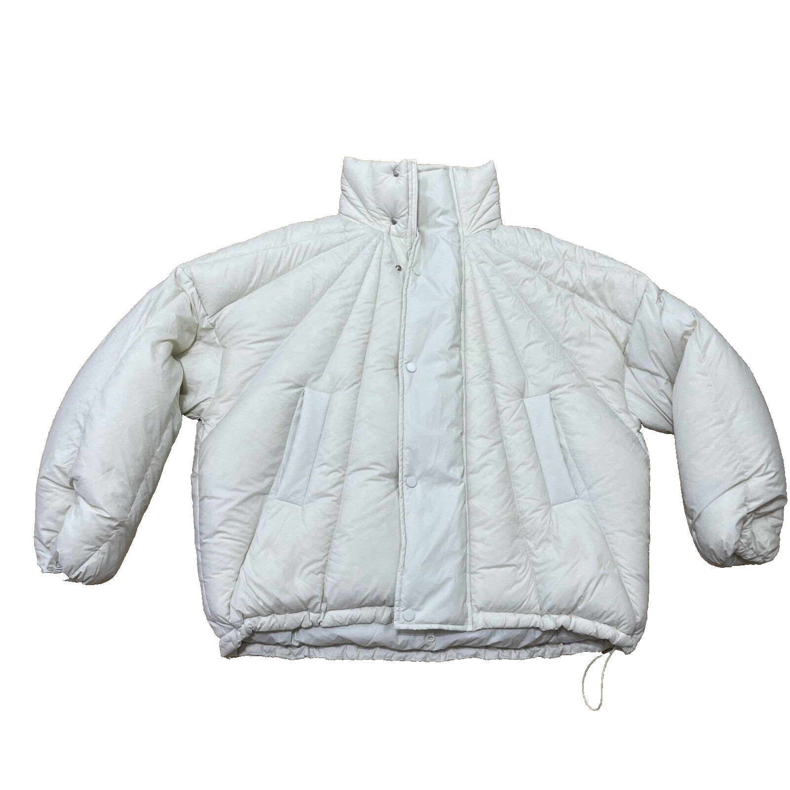 BLESS SEOUL Korean Crop Puffer Jacket Women L Cream Sunburst Quilt Streetwear