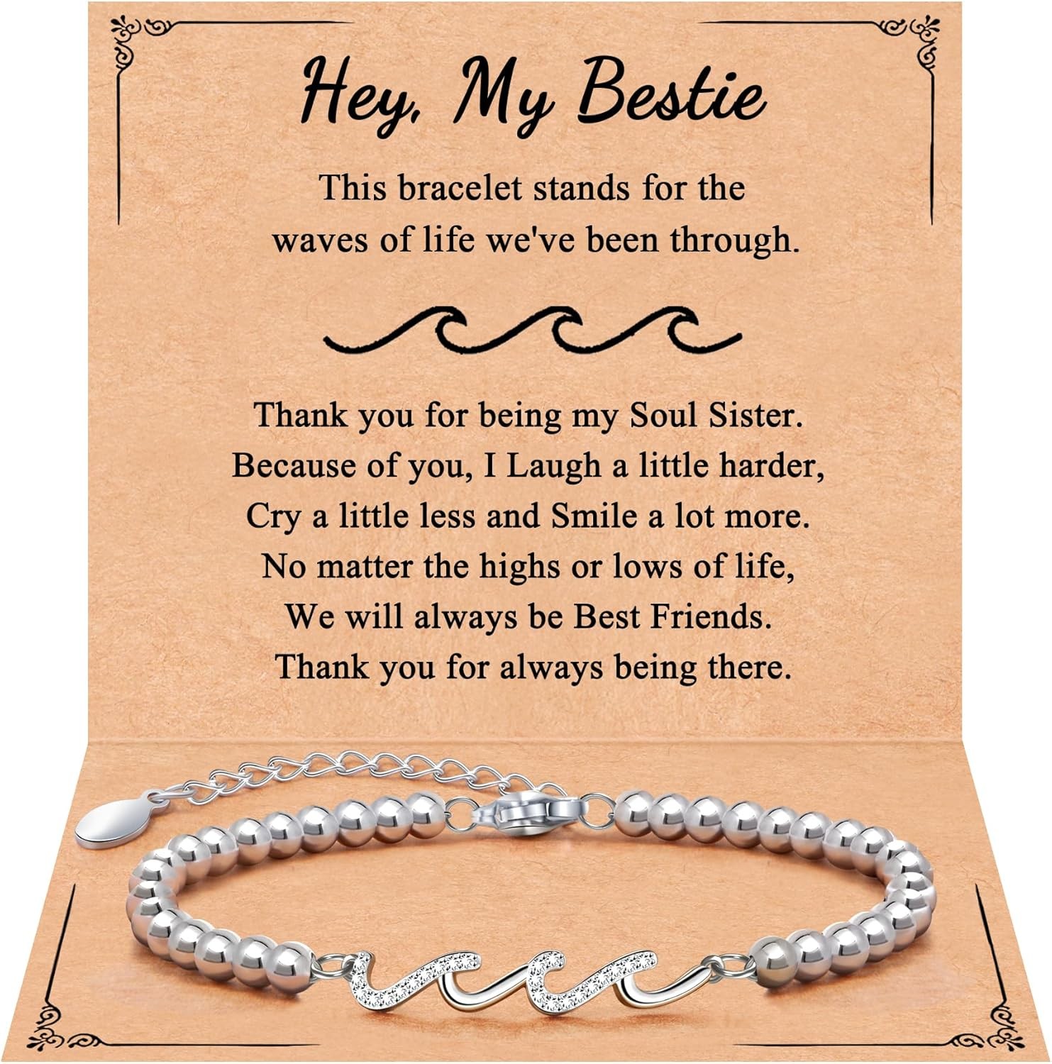 QWNHONEY Waves of Life Bracelet Inspirational Birthday Gifts for Bestie Sister 1