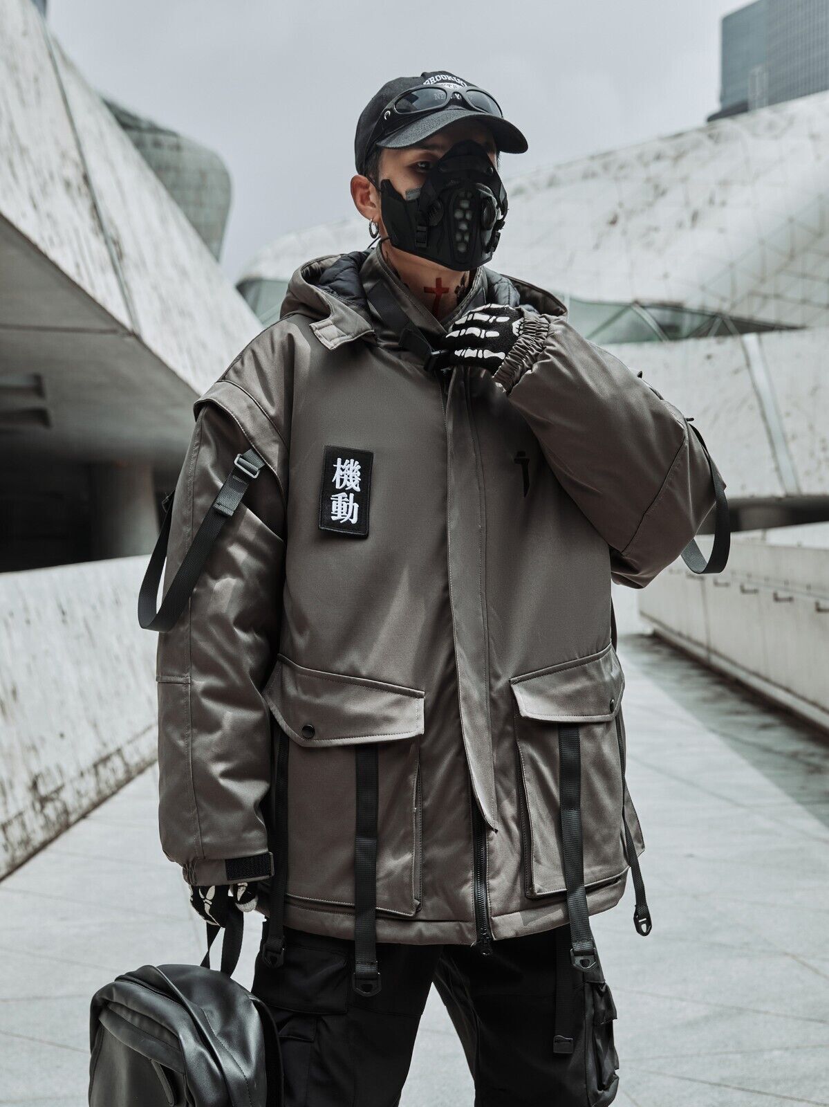 Niepce Japanese Streetwear Winter Parka Jacket with Strap Casual Techwear Coat