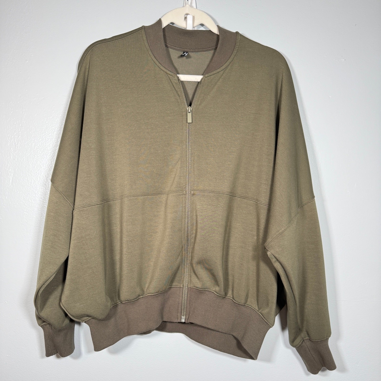 Oversized Minimalist Zip Jacket Taupe Olive Neutral Bomber Clean Girl Style