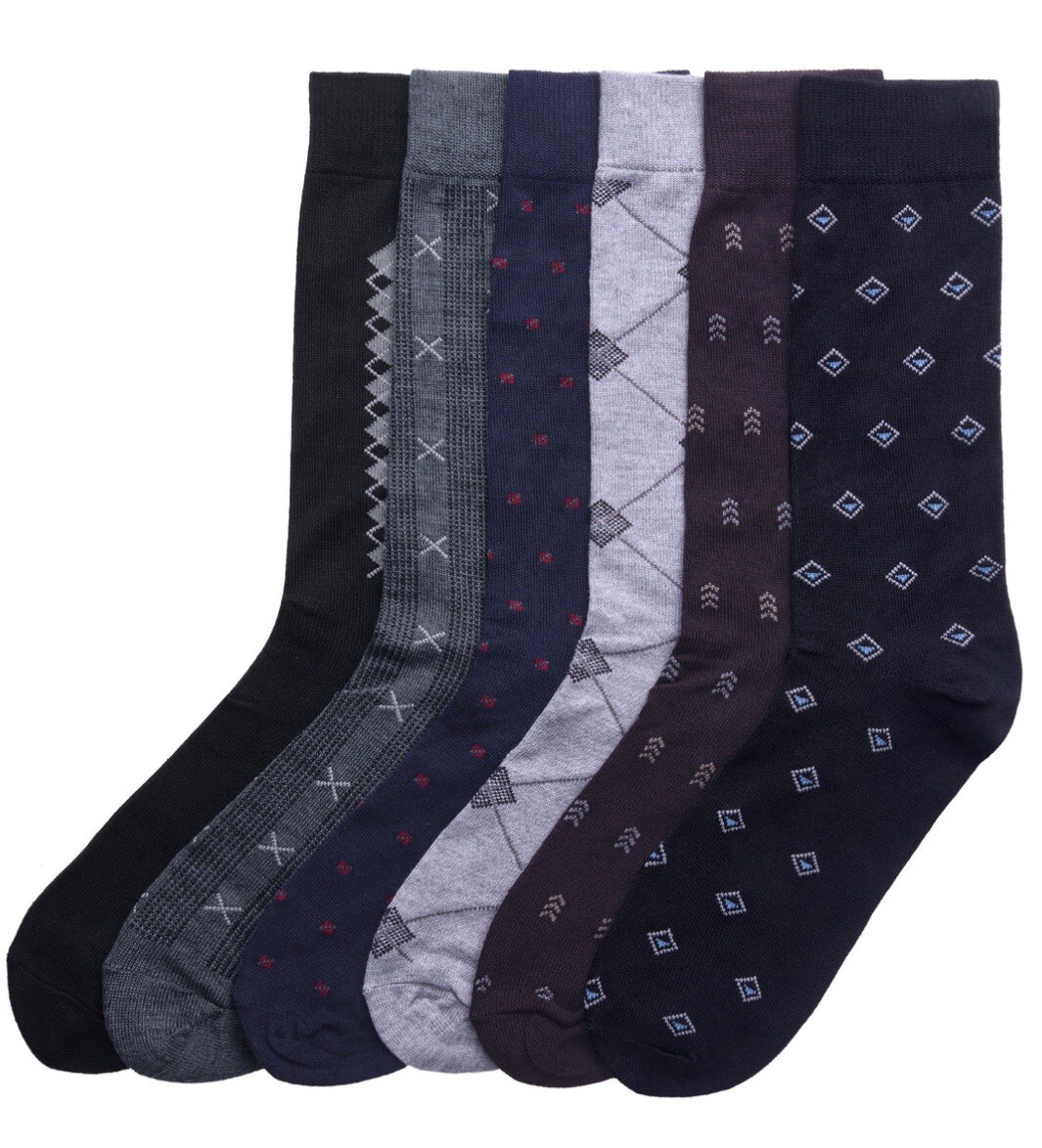 Men Dress Socks 12 Pairs Lot Ribbed Crew Style Casual Fashion Patterned Sz 10-13