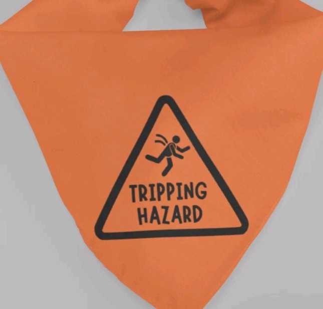 Tripping Hazard Caution Sign Funny Small Medium Dog Bandana Pet Accessories