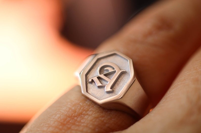 Custom Initial Ring Gold Plated Letter Signet Ring Personalized Gift Men Women