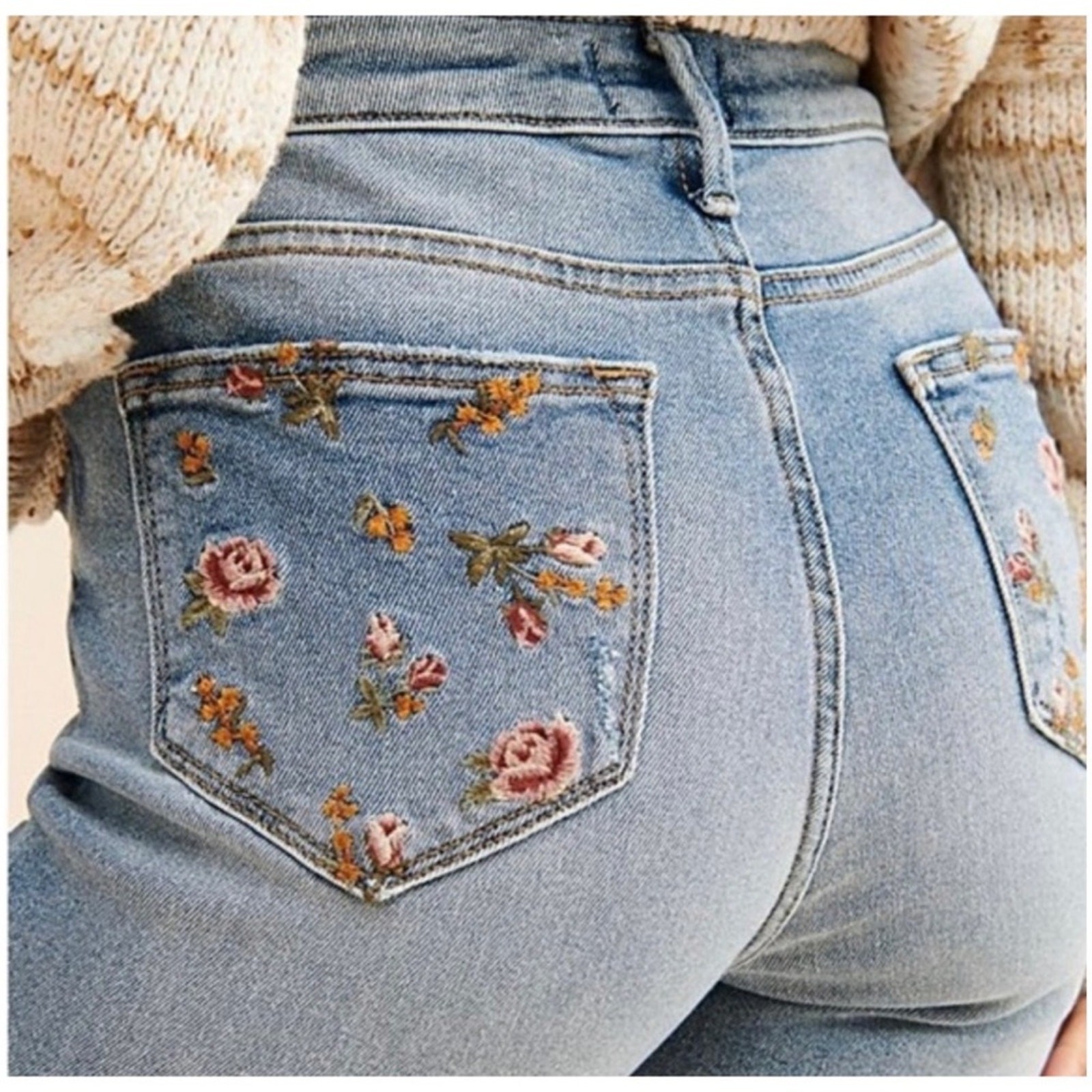 Driftwood x Free People Women’s Sz 28 Embroidered Gizelle Denim Jeans Stretch