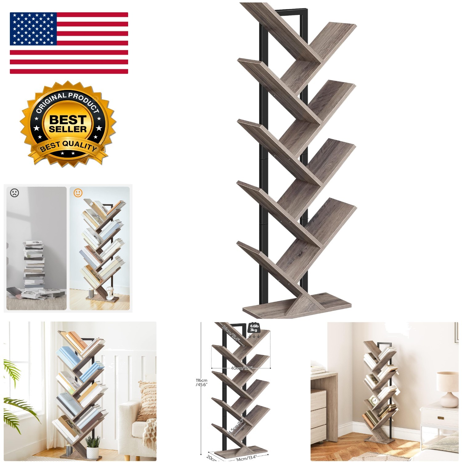 9-Tier Tree Bookshelf with Anti-Tipping Feature - Ideal for Cozy Home Offices