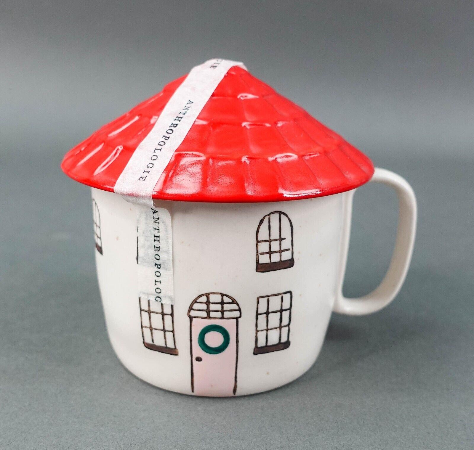 Anthropologie Cozy Home Red Village Rooftop Lid Christmas Coffee Tea Mug New