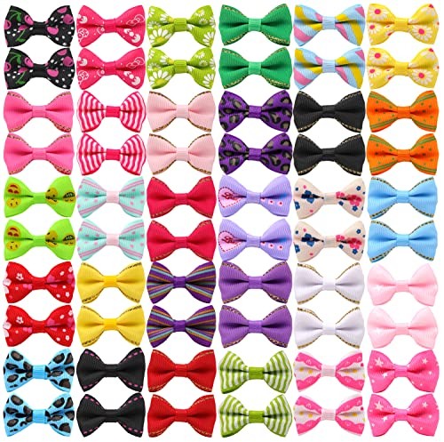 YAKA 60PCS (30 Paris) Cute Puppy Dog Small Bowknot Hair Bows with Metal Clips