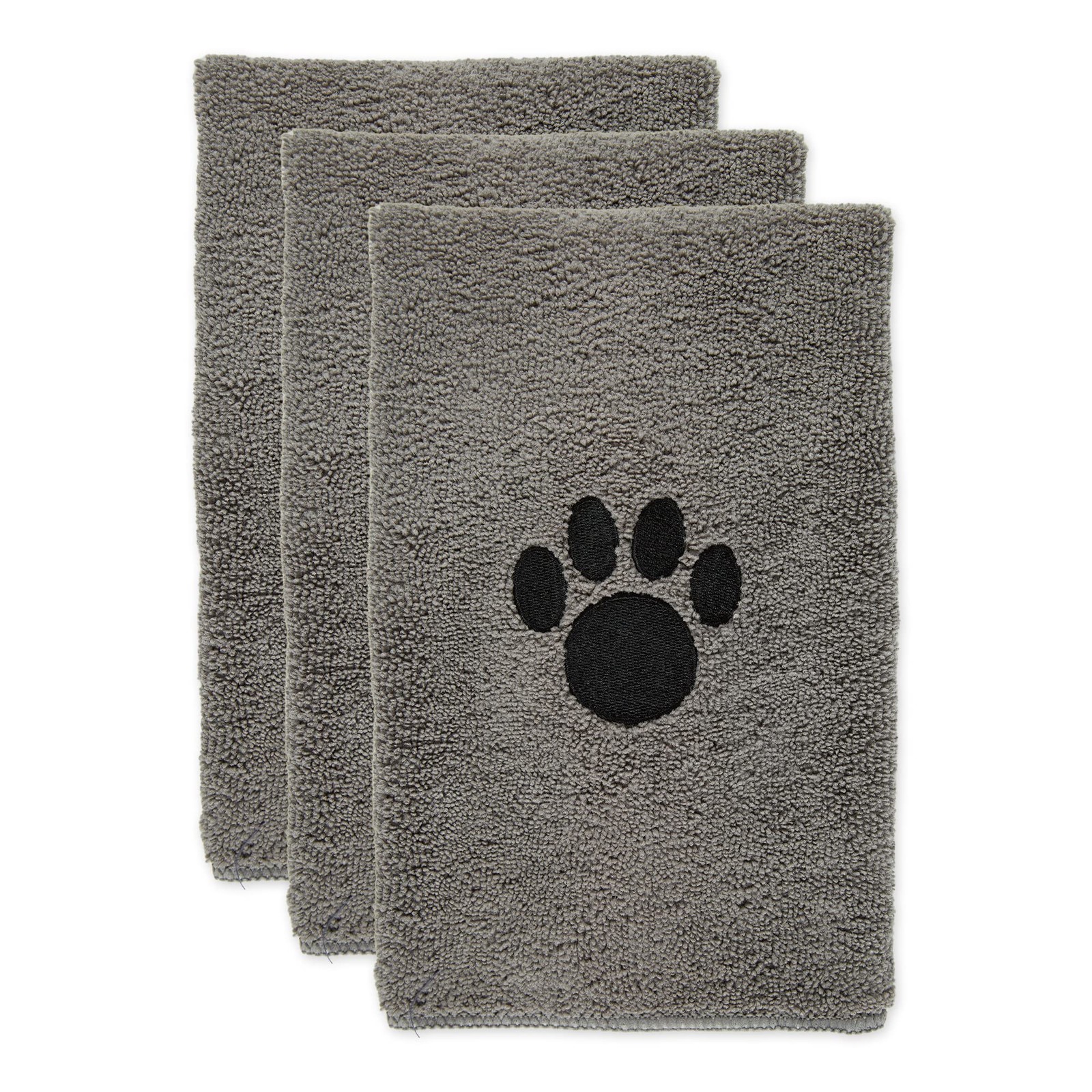 Pet Grooming, Embroidered Microfiber Towel Drying Collection, 15x30, Gray
